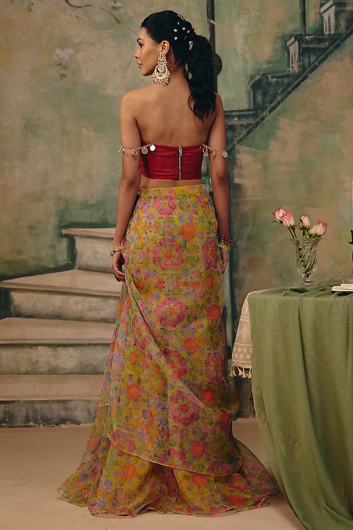 Multi-Colored Organza Floral Draped Skirt Set by Label Moni K at Pernia's Pop Up Shop