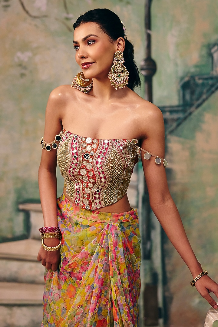 Multi-Colored Organza Floral Draped Skirt Set by Label Moni K at Pernia's Pop Up Shop