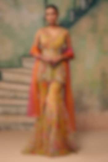 Multi-Colored Organza Floral Wedding Sharara Set by Label Moni K at Pernia's Pop Up Shop