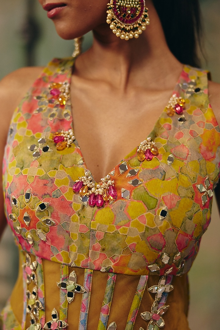 Multi-Colored Organza Floral Wedding Sharara Set by Label Moni K at Pernia's Pop Up Shop