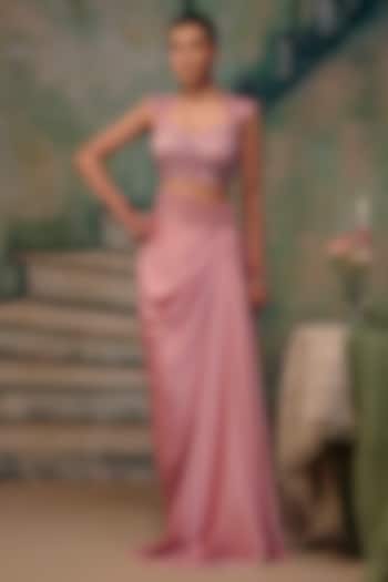 Dusty Rose Satin Draped Skirt Set by Label Moni K at Pernia's Pop Up Shop