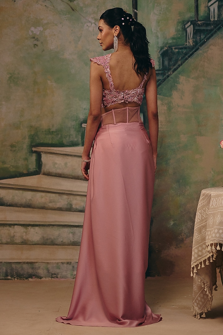 Dusty Rose Satin Draped Skirt Set by Label Moni K at Pernia's Pop Up Shop