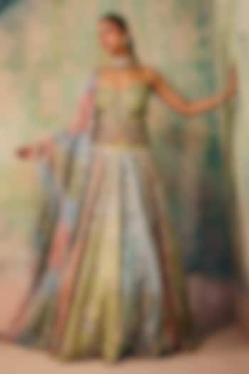 Multi-Colored Chanderi Floral & Sequins Work Wedding Lehenga Set by Label Moni K at Pernia's Pop Up Shop