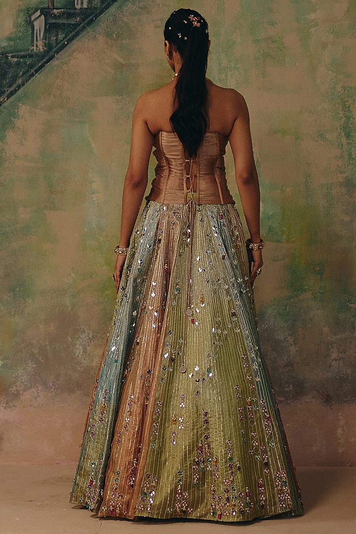 Multi-Colored Chanderi Floral & Sequins Work Wedding Lehenga Set by Label Moni K at Pernia's Pop Up Shop