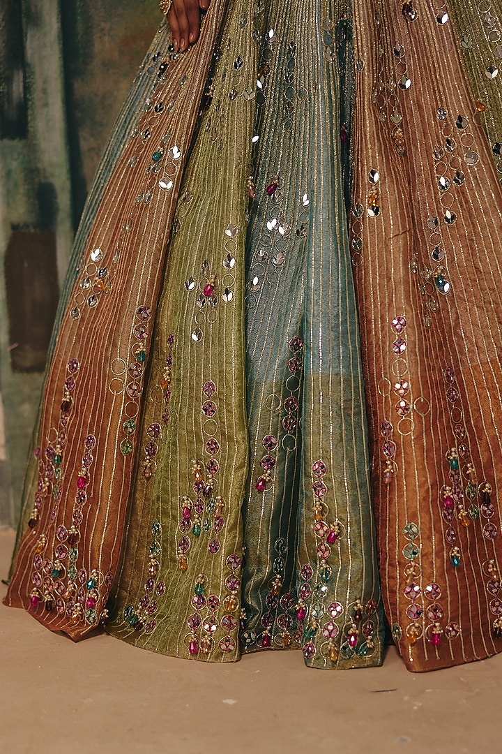 Multi-Colored Chanderi Floral & Sequins Work Bridal Lehenga Set by Label Moni K at Pernia's Pop Up Shop