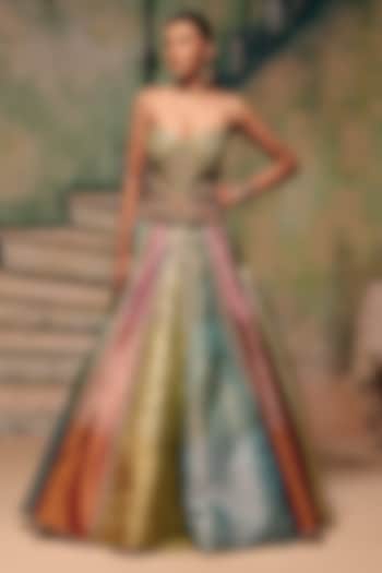 Multi-Colored Chanderi Sequins Work Wedding Lehenga Set by Label Moni K at Pernia's Pop Up Shop