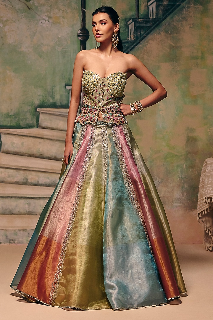 Multi-Colored Chanderi Sequins Work Wedding Lehenga Set by Label Moni K at Pernia's Pop Up Shop