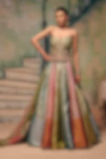 Multi-Colored Chanderi Sequins Work Wedding Lehenga Set by Label Moni K at Pernia's Pop Up Shop