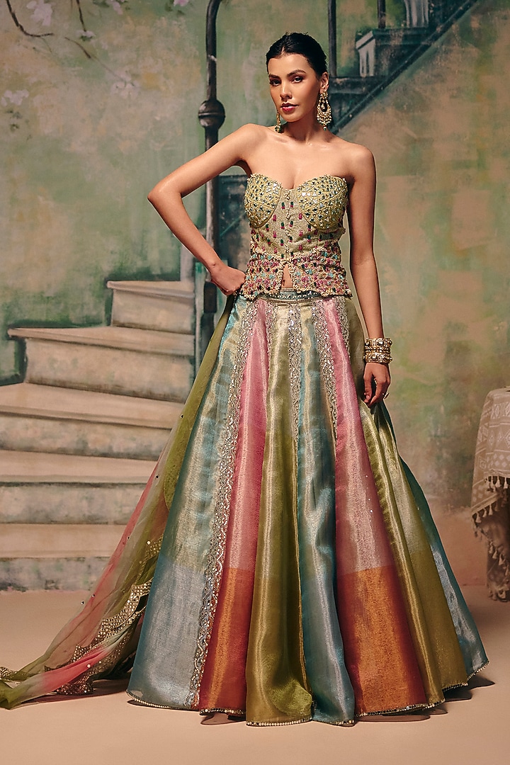 Multi-Colored Chanderi Sequins Work Wedding Lehenga Set by Label Moni K at Pernia's Pop Up Shop