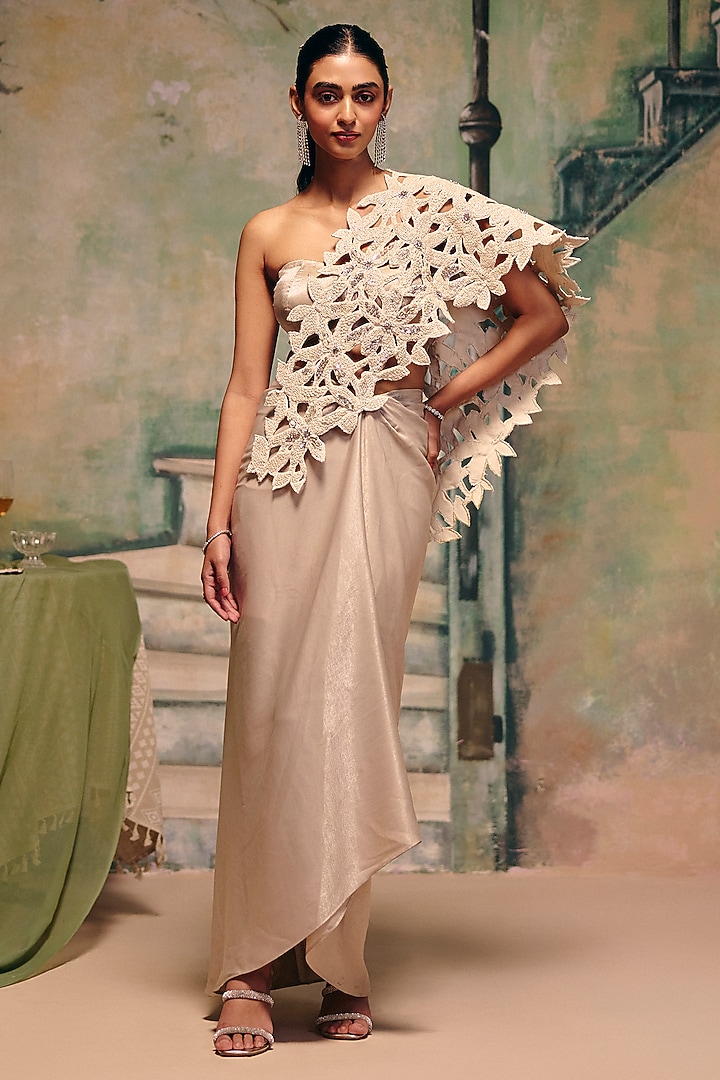 White Cutwork Lace Skirt Set by Label Moni K at Pernia's Pop Up Shop