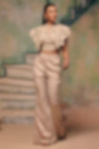 Champagne Metallic Jersey Pant Set by Label Moni K at Pernia's Pop Up Shop