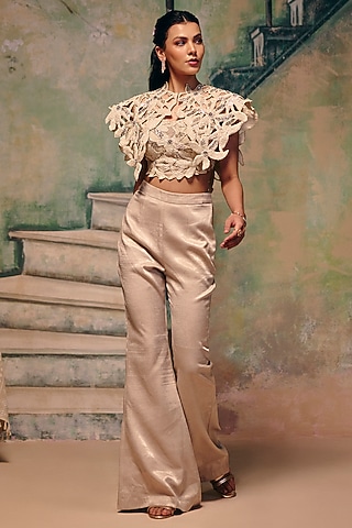 Champagne Metallic Jersey Pant Set by Label Moni K