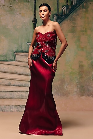 Deep Wine Turkish Organza Skirt Set by Label Moni K
