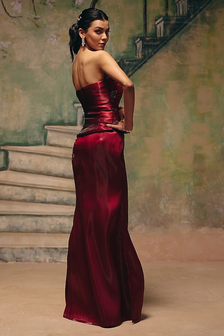 Deep Wine Turkish Organza Skirt Set by Label Moni K at Pernia's Pop Up Shop  2026