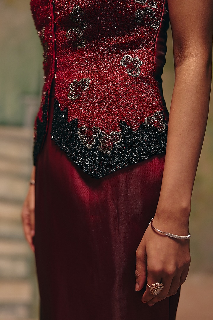 Deep Wine Turkish Organza Skirt Set by Label Moni K at Pernia's Pop Up Shop
