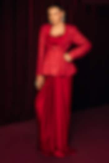 Red Satin Draped Skirt Set by Label Moni K at Pernia's Pop Up Shop
