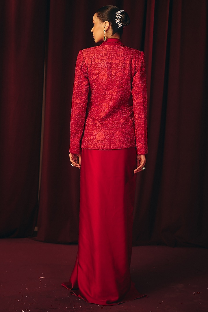 Red Satin Draped Skirt Set by Label Moni K at Pernia's Pop Up Shop