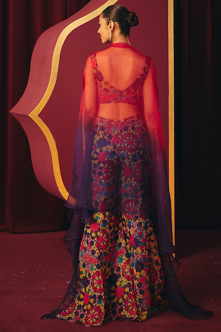 Multi-Colored Organza Printed Wedding Sharara Set by Label Moni K at Pernia's Pop Up Shop