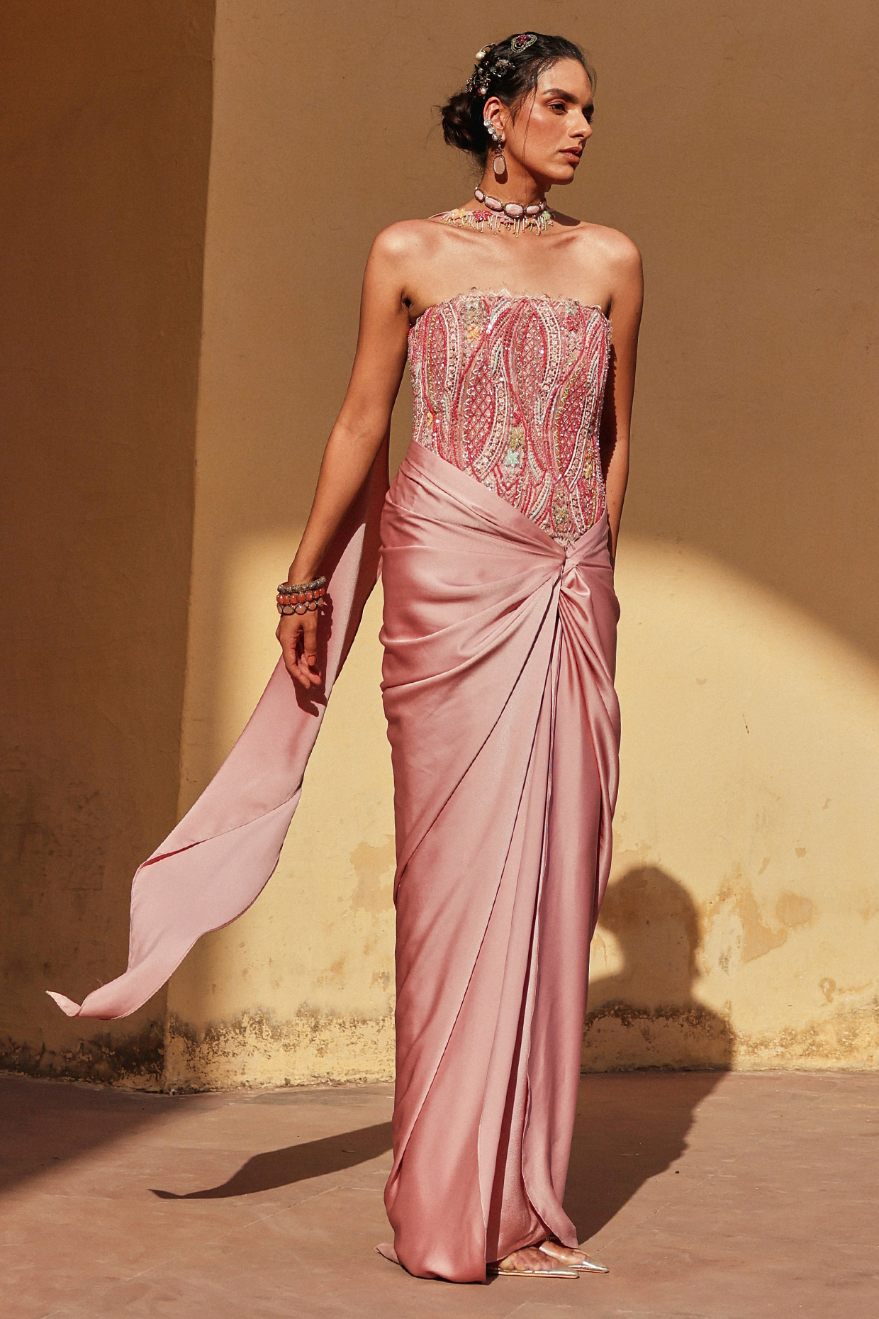 Pink Satin Skirt Set by Label Moni K at Pernia's Pop Up Shop