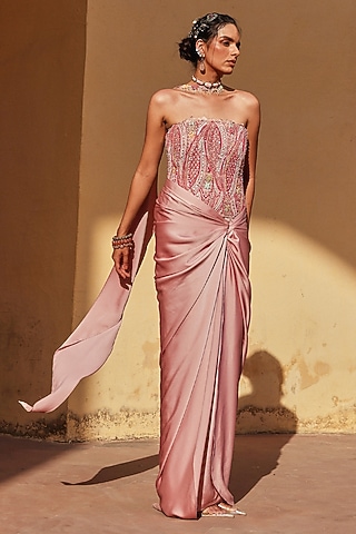 Pink Satin Skirt Set by Label Moni K