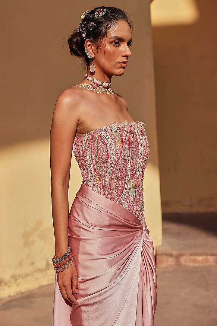 Pink Satin Skirt Set by Label Moni K at Pernia's Pop Up Shop