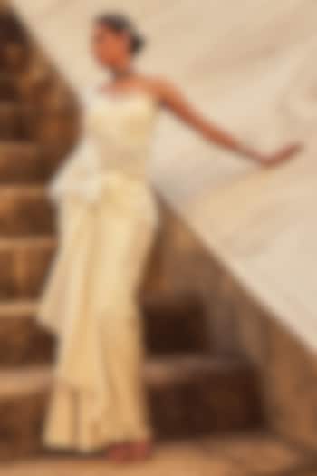 Ivory Satin Draped Skirt Set by Label Moni K at Pernia's Pop Up Shop