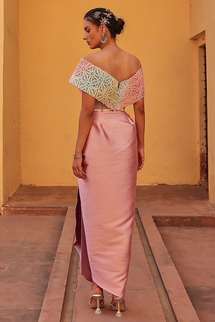 Multi-Colored Knitted Draped Skirt Set by Label Moni K at Pernia's Pop Up Shop