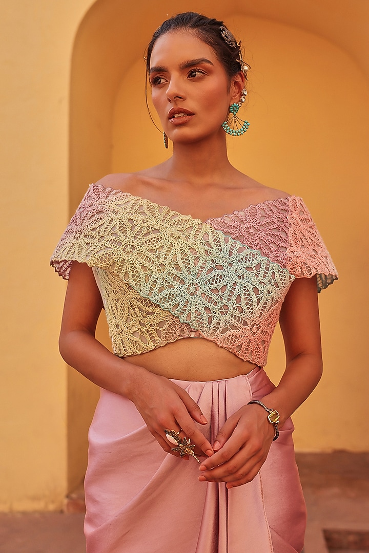 Multi-Colored Knitted Draped Skirt Set by Label Moni K at Pernia's Pop Up Shop