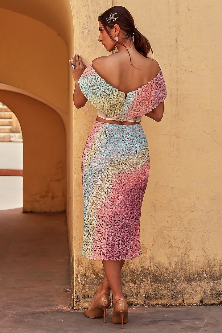 Multi-Colored Knitted Draped Skirt Set by Label Moni K at Pernia's Pop Up Shop