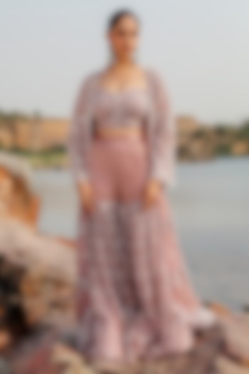 Mauve Organza Crystal Embroidered Jacket Set by Label Moni K at Pernia's Pop Up Shop