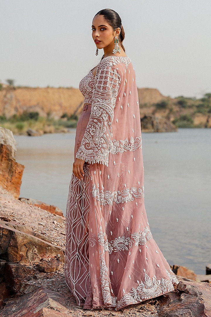Mauve Organza Crystal Embroidered Jacket Set by Label Moni K at Pernia's Pop Up Shop