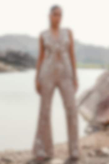 Nude Organza Hand Embroidered Co-Ord Set by Label Moni K at Pernia's Pop Up Shop
