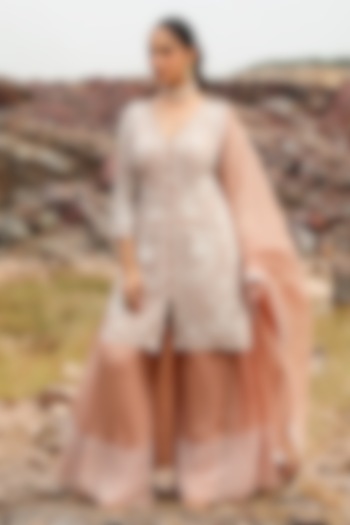 Champagne Organza Hand Embroidered Wedding Sharara Set by Label Moni K at Pernia's Pop Up Shop