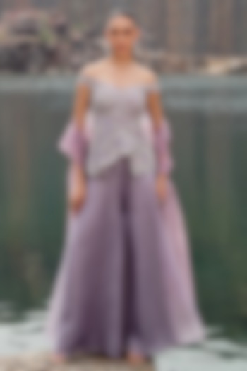 Grey Organza Wedding Sharara Set by Label Moni K at Pernia's Pop Up Shop