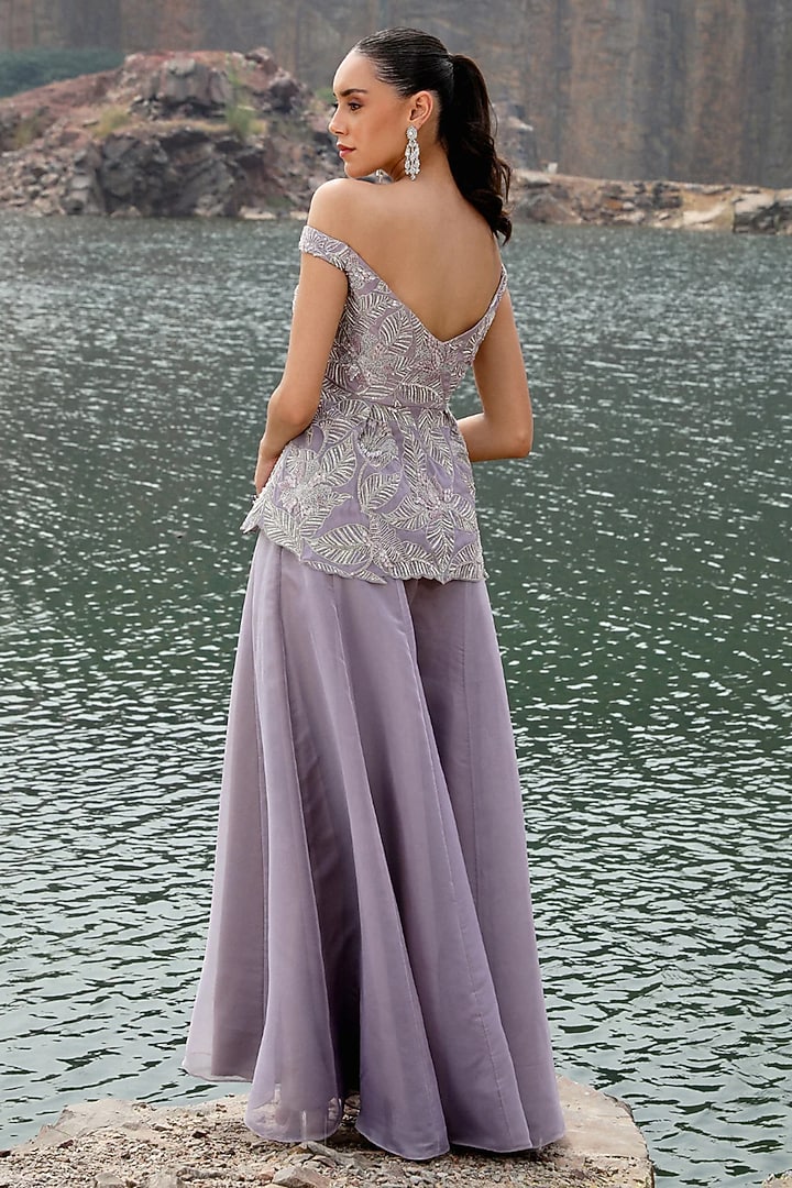 Grey Organza Wedding Sharara Set by Label Moni K at Pernia's Pop Up Shop