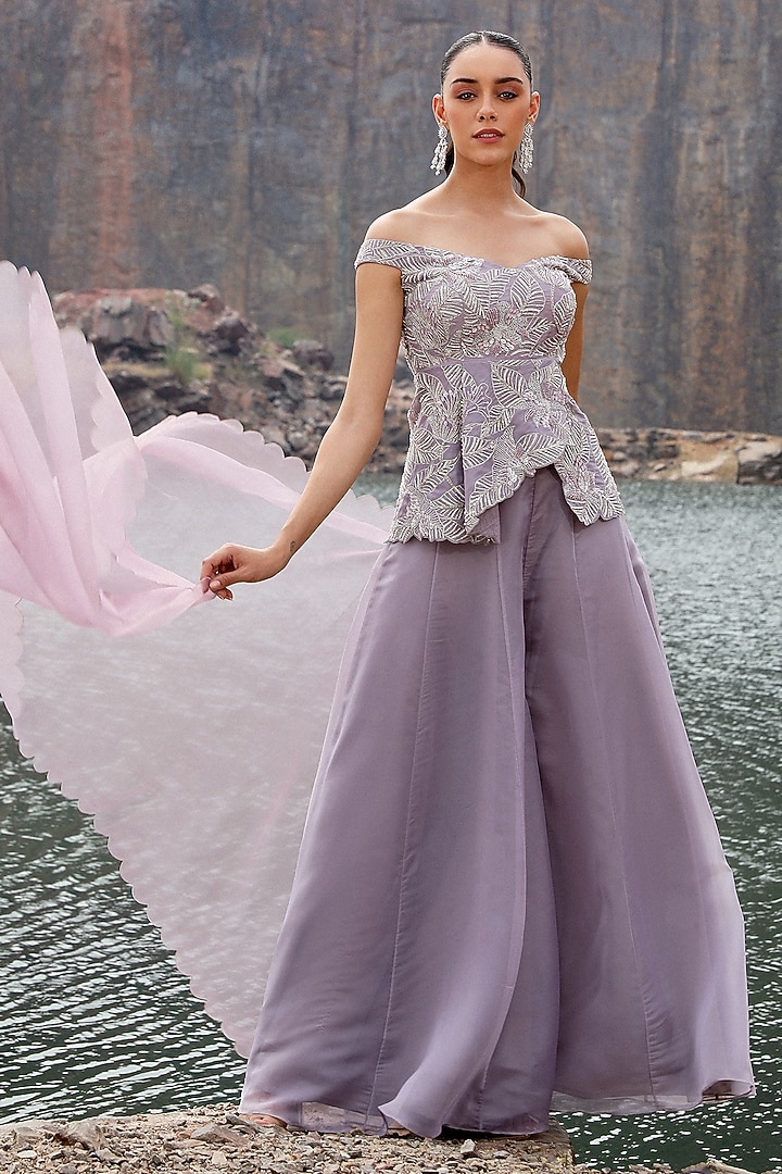Grey Organza Wedding Sharara Set by Label Moni K at Pernia's Pop Up Shop
