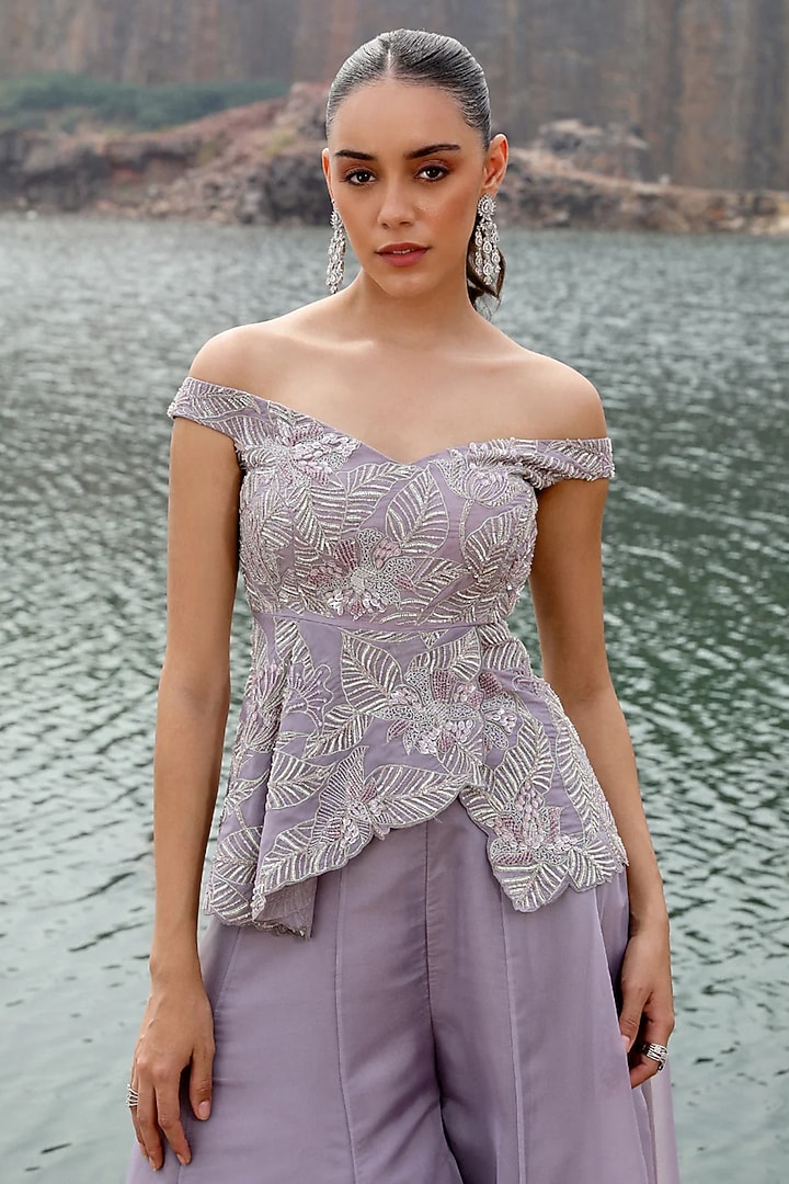 Grey Organza Wedding Sharara Set by Label Moni K at Pernia's Pop Up Shop