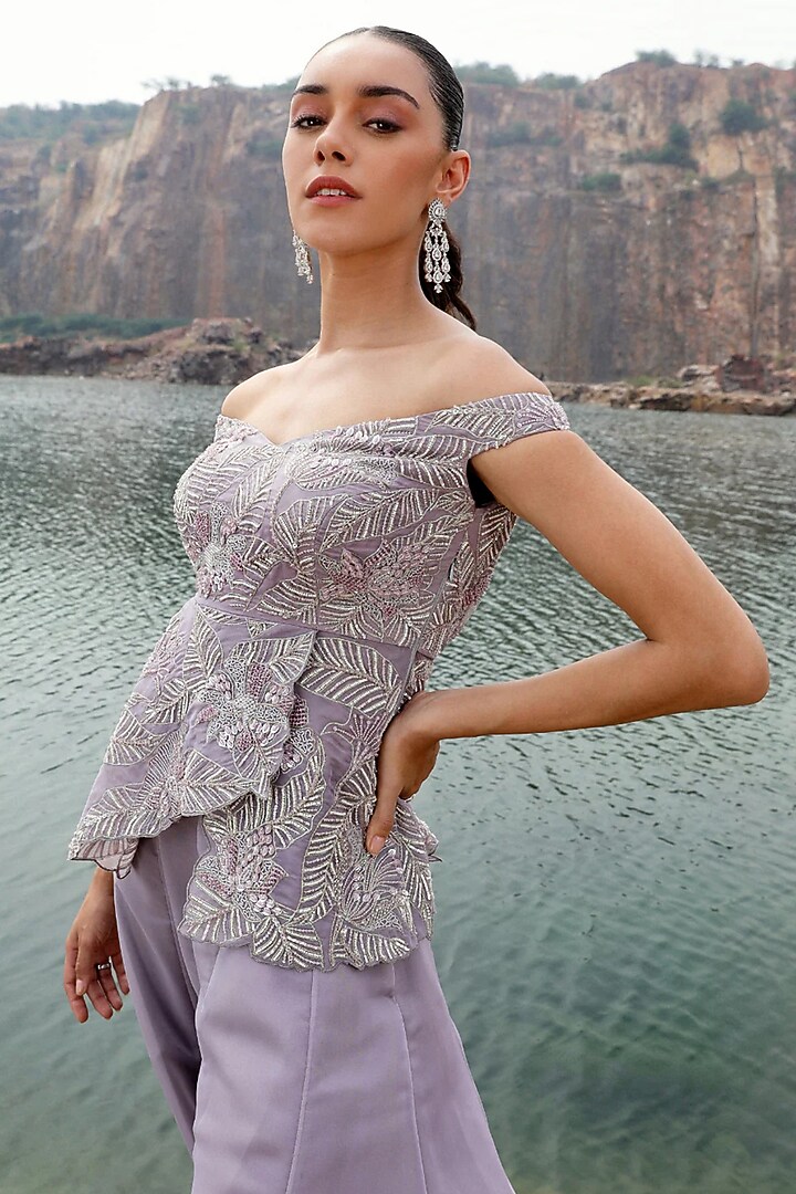 Grey Organza Wedding Sharara Set by Label Moni K at Pernia's Pop Up Shop