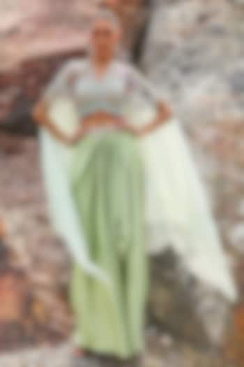 Green Organza Dhoti Skirt Set by Label Moni K at Pernia's Pop Up Shop