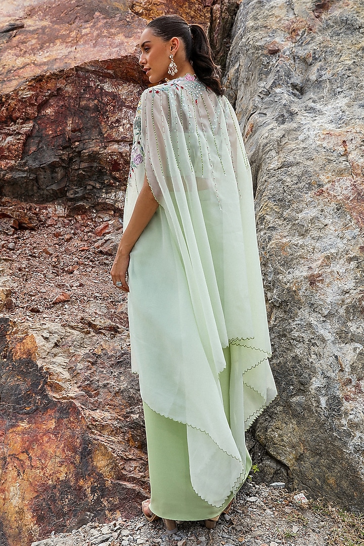 Green Organza Dhoti Skirt Set by Label Moni K at Pernia's Pop Up Shop