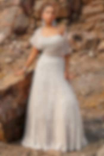 Nude Net Floral Hand Embroidered Wedding Lehenga Set by Label Moni K at Pernia's Pop Up Shop