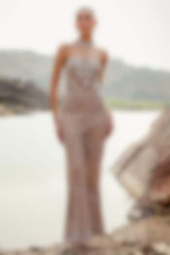Silver Net Hand Work Jumpsuit by Label Moni K at Pernia's Pop Up Shop