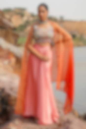Pink Satin Draped Dhoti Skirt Set by Label Moni K at Pernia's Pop Up Shop
