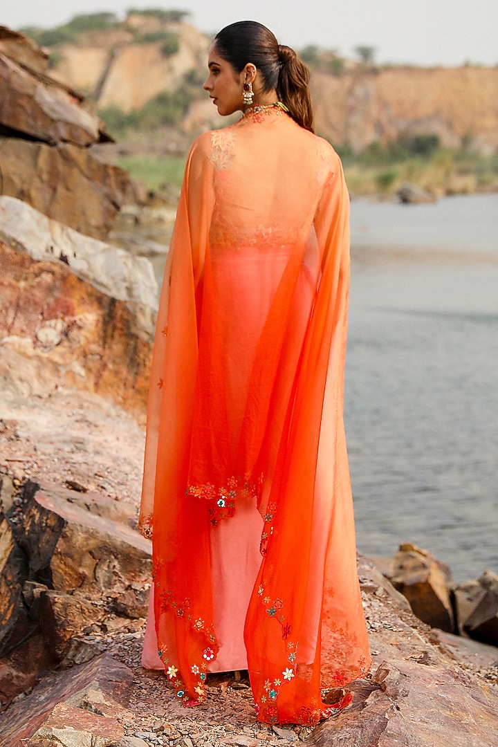 Pink Satin Draped Dhoti Skirt Set by Label Moni K at Pernia's Pop Up Shop