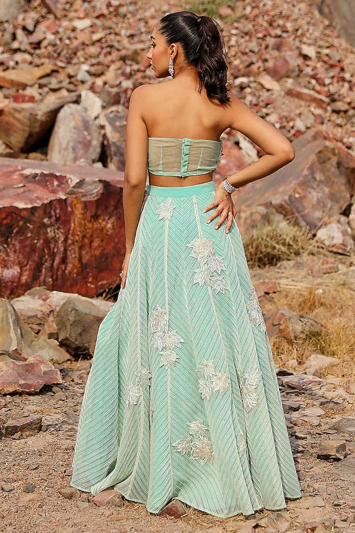 Blue Organza Hand Embroidered Wedding Lehenga Set by Label Moni K at Pernia's Pop Up Shop