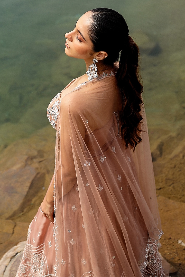 Champagne Organza Mirror Embroidered Wedding Lehenga Set by Label Moni K at Pernia's Pop Up Shop