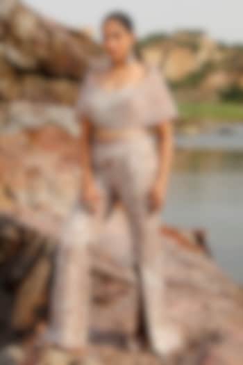Nude Organza Hand Embroidered Pant Set by Label Moni K at Pernia's Pop Up Shop