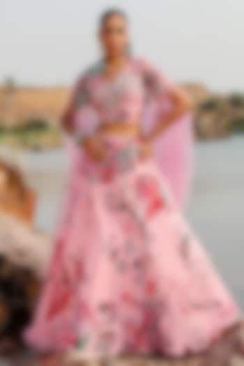 Pink Organza Paisley Printed Lehenga Set by Label Moni K at Pernia's Pop Up Shop