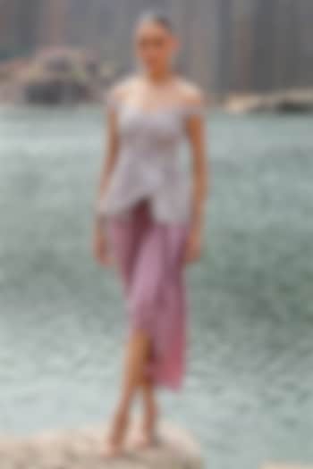 Purple Crepe Draped Dhoti Set by Label Moni K at Pernia's Pop Up Shop