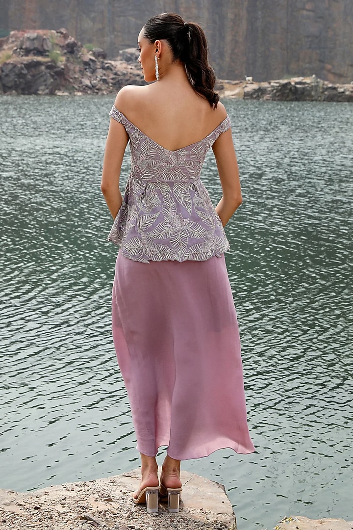 Purple Crepe Draped Dhoti Set by Label Moni K at Pernia's Pop Up Shop